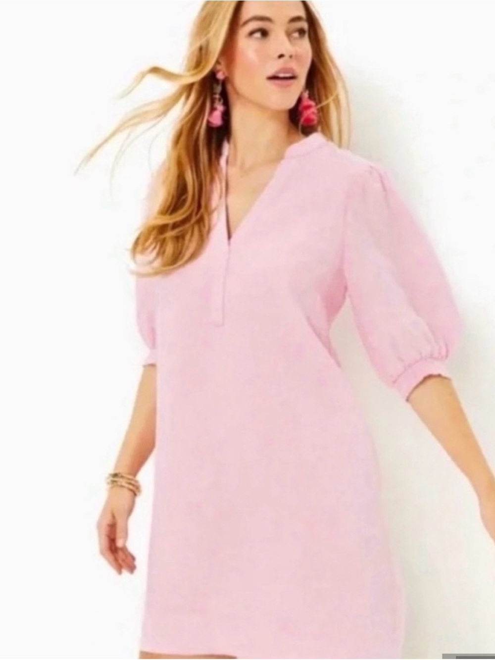 Lilly Pulitzer SZ 8 Maleigh Elbow Sleeve Conch Shell Pink Linen Dress New Tags